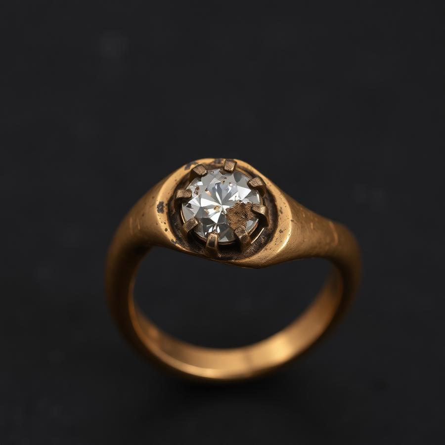 Diamond ring before restoration, tarnished and dull